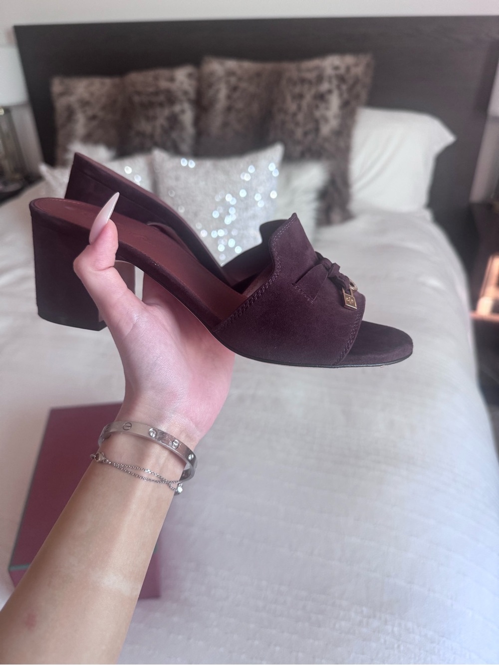 Loro Piana Brown Suede Slide Mules with Gold Accent - Picture 2 of 6